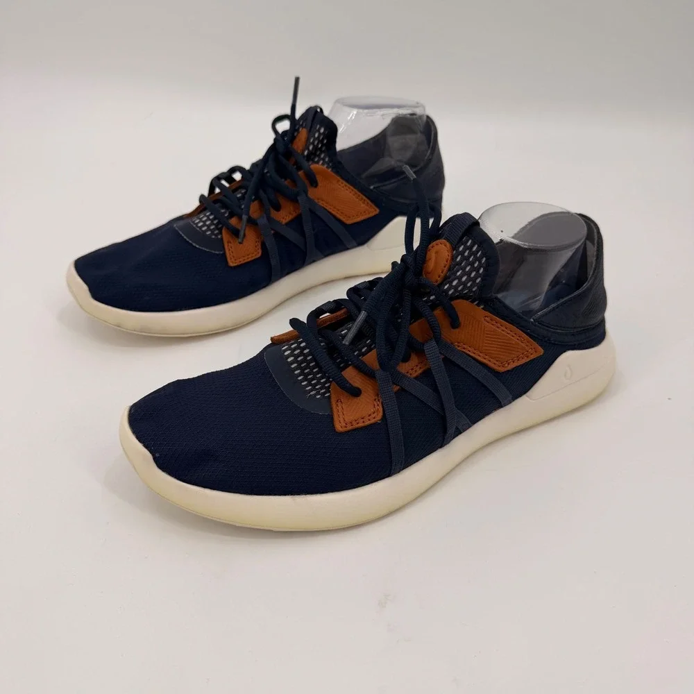 OluKai Manele Golf Shoes Mens 12 Navy Dark Wood Spikeless Sneakers 10508-DEDE
